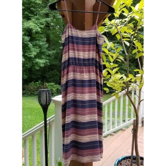 Soo Yung Lee RARE Vintage Silk Dress Striped Sz 8 Hong Kong Blue Brown Sundress - Picture 2 of 15
